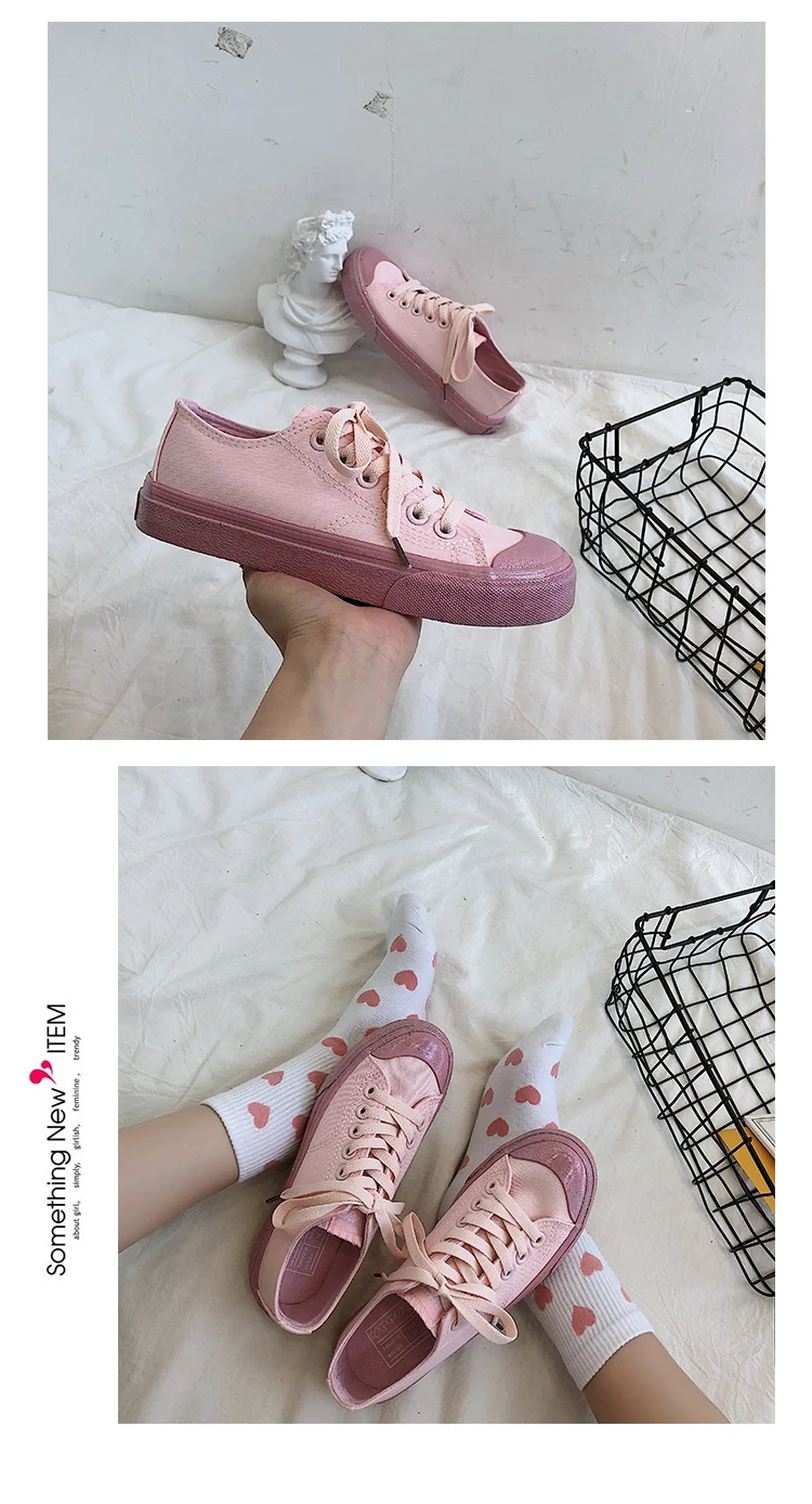 Pink canvas walking shoes girl heart female students Korean version of the wild cute breathable sports shoes M2-79