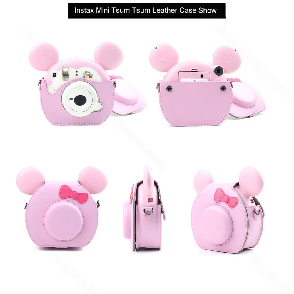 Fujifilm Instax Mini Tsum Tsum Camera Protector Case with Shoulder Strap, PU Leather Pouch Instant Film Camera Bag Accessories