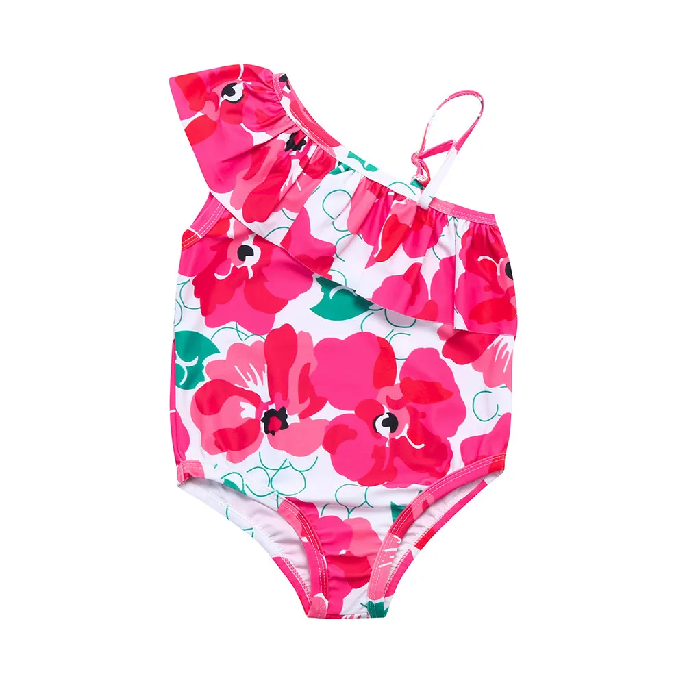 

New One-Piece Swimwear Baby Girl Bikini Off Shoulder Print Biquin Swimsuit Swimwear Bathing Suit Swimming Clothes JU1