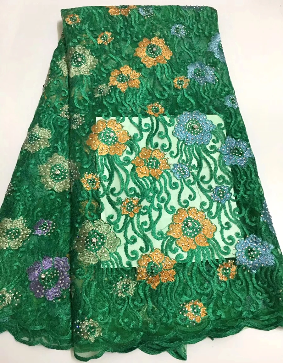 

African Lace Fabric 2018 Embroidered Nigerian Laces Fabric Green Color High Quality French Tulle Lace Fabric For Women Dress