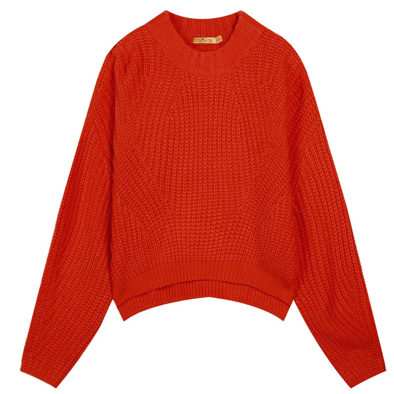 ELFSACK, Зимний Модный женский свитер, повседневный Однотонный свитер с круглым вырезом, Женский винтажный шикарный свитер большого размера, женские топы