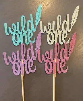 

Glitter Wild One baby shower first Birthday Cupcake Toppers Christening baptism food treat picks