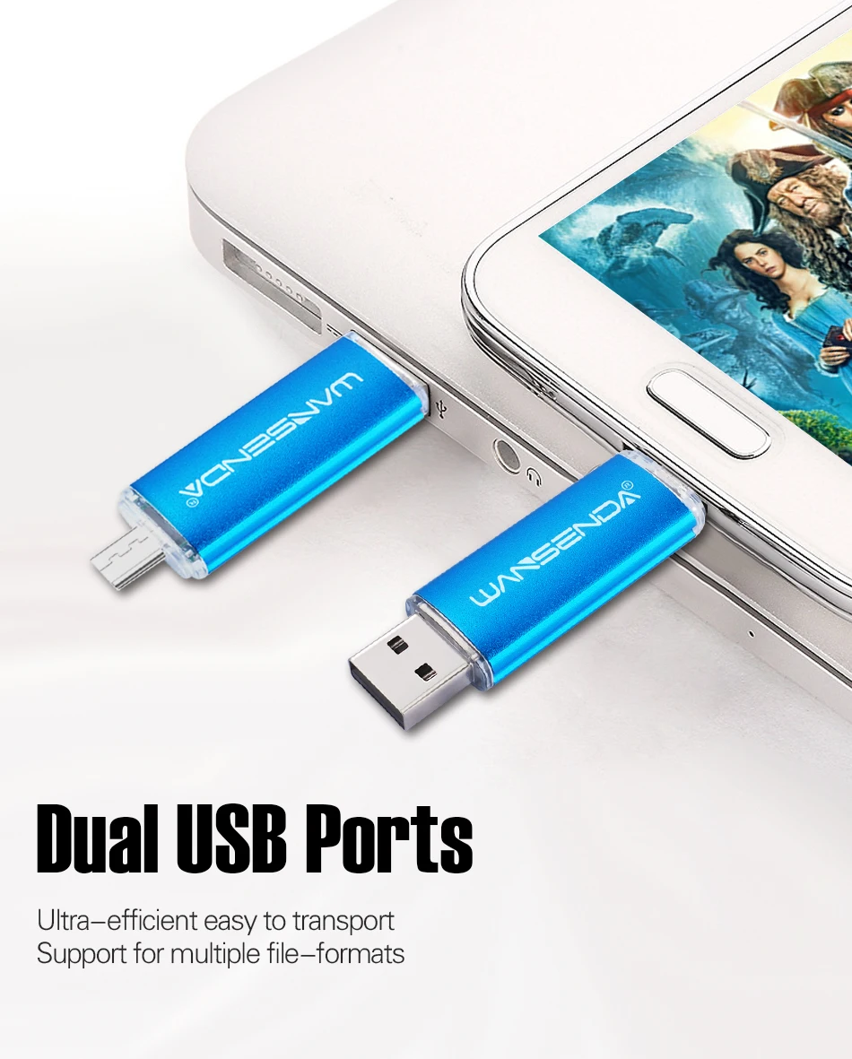 USB флеш-накопитель WANSENDA, 128 ГБ, двойной OTG флеш-накопитель для Android/PC, 16 ГБ, 32 ГБ, 64 ГБ, 256 ГБ, USB карта памяти, 2 в 1, флешка