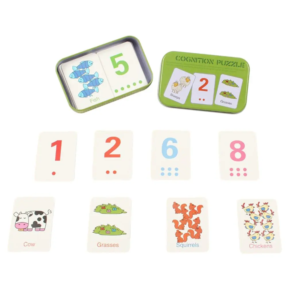 Bebé Tarjeta de aprendizaje de los niños cognitivo tarjeta con hierro llevar caja niños inglés herramienta de aprendizaje Montessori Educativos herramientas de Juguetes