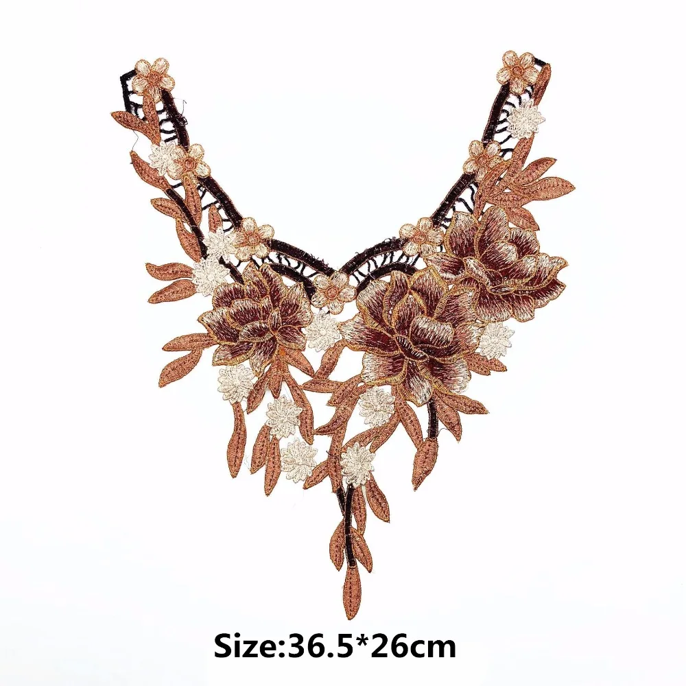1Pcs 36.5*26cm Embroidered Flower Neckline DIY Clothing Sewing