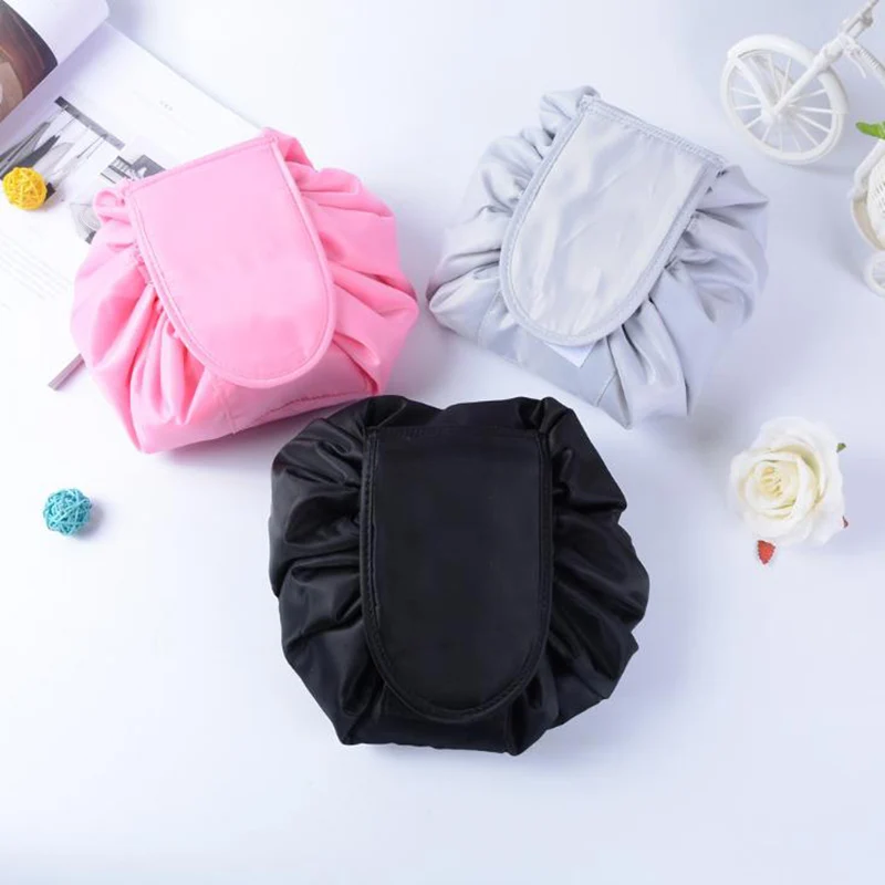 

GLHGJP Solid Shrink Women Cosmetic Bag Polyester Drawstring Makeup Case Large Capacity Toiletry Wash Bag TravelStorage Organizer
