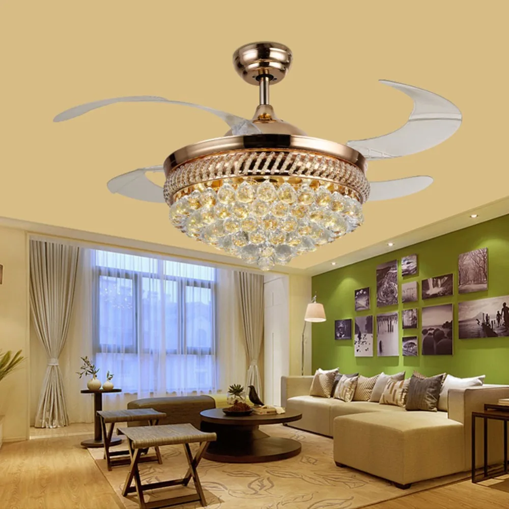 42 Inch Ceiling fan Promoting Natural Ventilation Invisible Fan with Luxury Crystal Dimmable Chandelier Controlled by the Remote | Освещение