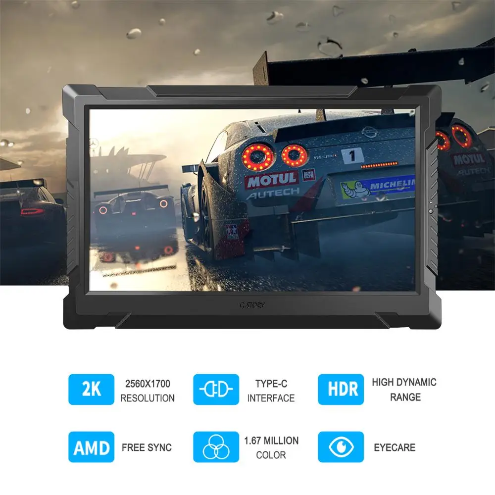 G STORY портативный ЖК Hd монитор HDR/Freesync/2K USB Type C для ноутбука Xbox Switch и Ps4 игровой