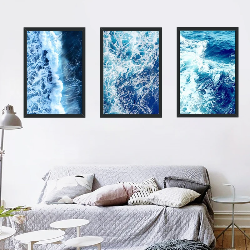 

Nature Style Poster Canvas Blue Sea Waves Scenery Painting Art Living Room Decor Printed Nordic Fashion Minimalist Wall Pictures