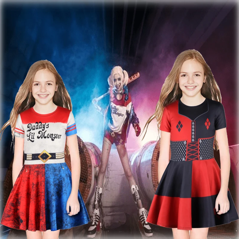 

2019 Kids Movie Suicide Squad Cosplay Costumes Harley Quinn Dress Baby Girls Halloween Carnival Party Clown Fantasia Costumes