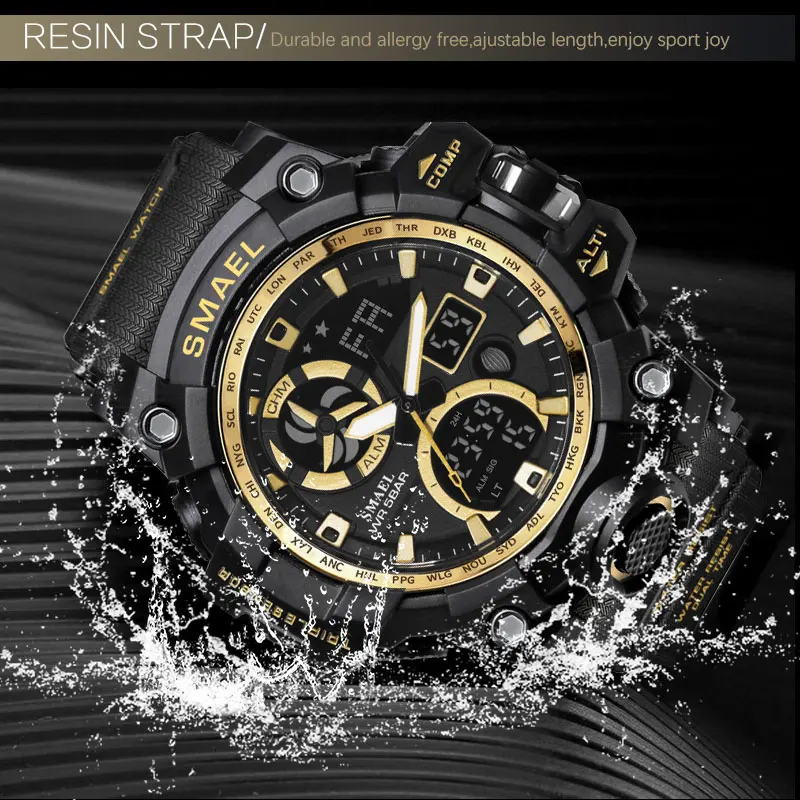 SMAEL Sport Watches for Men Waterproof LED Digital Watch Men's Wristwatch Clock Man 1545C Big Mens Watches Military montre homme