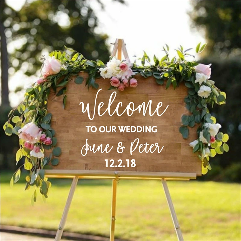 

Customization Wedding Welcome Sticker Sign Personalised Bride and Groom Names Wedding Date Wedding decoration Vinyl Decal G635