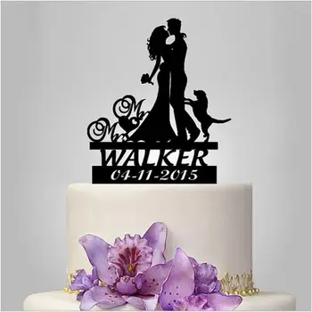 

2017 Real Rushed Personalized Acrylic Couple And 1 Dog Wedding Cake Topper/wedding Stand/wedding Decoration /Custom Topper