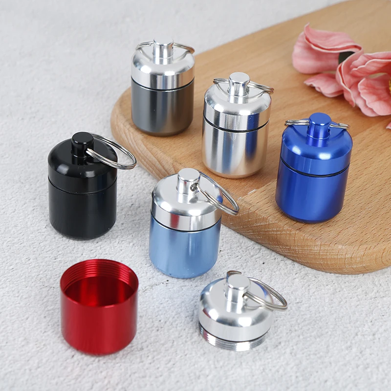 

Mini Waterproof Aluminum Alloy Pill Box Case Bottle Cache Drug Holder Container Keychain Medicine Box Health Care Random Color