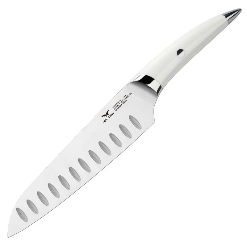 7 дюймов Santoku Ножи Pro Кухня столовые приборы шеф-повара Ножи Германии с высоким содержанием углерода Нержавеющая сталь X50CRMOV очень острые Пособия по кулинарии Ножи - Цвет: White