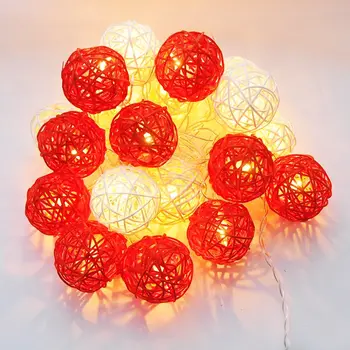 

White&red color rattan balls string lights Battery LED handmade Wedding garland Christmas Wedding Party Home decor