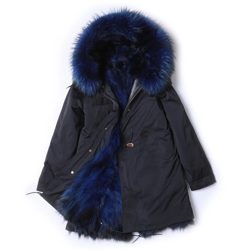 

2018 autumn and winter new fashion natural fur parka raccoon fur liner and collar jacket medium length fur coat with hoods
