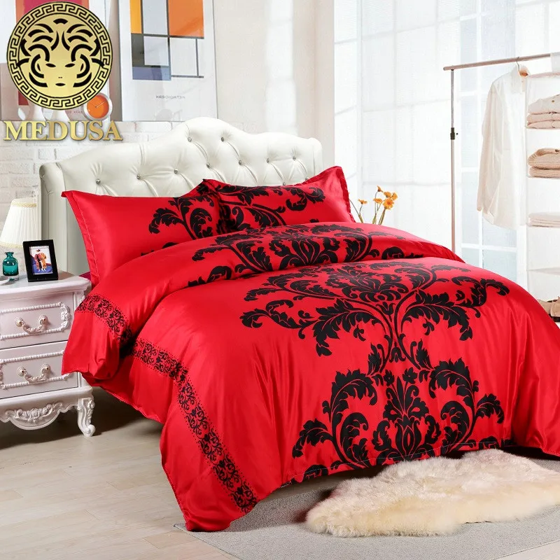 Medusa Lotus Black Red Duvet Cover Set Us Full Queen Uk King Size