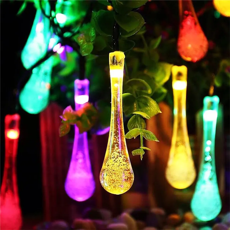 

Beautiful Water-drop LED String Lights Solar Powered 5M 20LEDs Waterproof Outdoor Holiday Lighting for Xmas Wedding Party Lamp