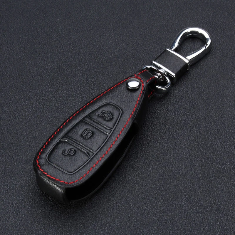 

3Button Leather Car Remote Key Case Cover Fit For Ford Fiesta Focus Mondeo Kuga