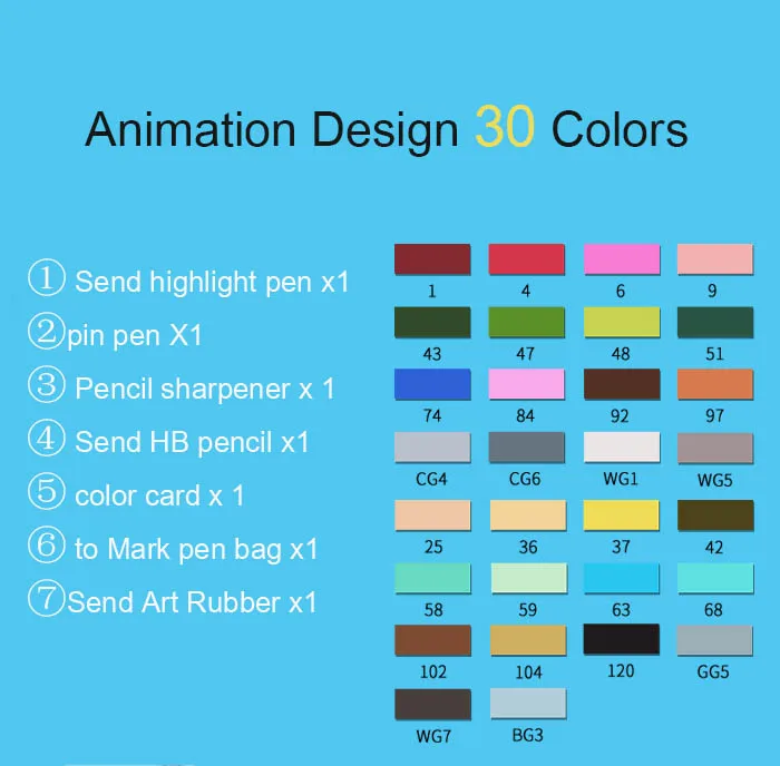 30/40/60/80 цветная маркерная ручка рисованная анимация дизайн студент начинающих ретро цветные карандаши товары для рукоделия - Цвет: Anime 30  white rod