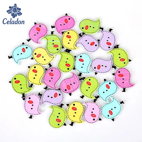 Random Mixed Birds Animals 24x26mm 2 Holes Pattern Cartoons Wood Sewing Buttons Scrapbooking