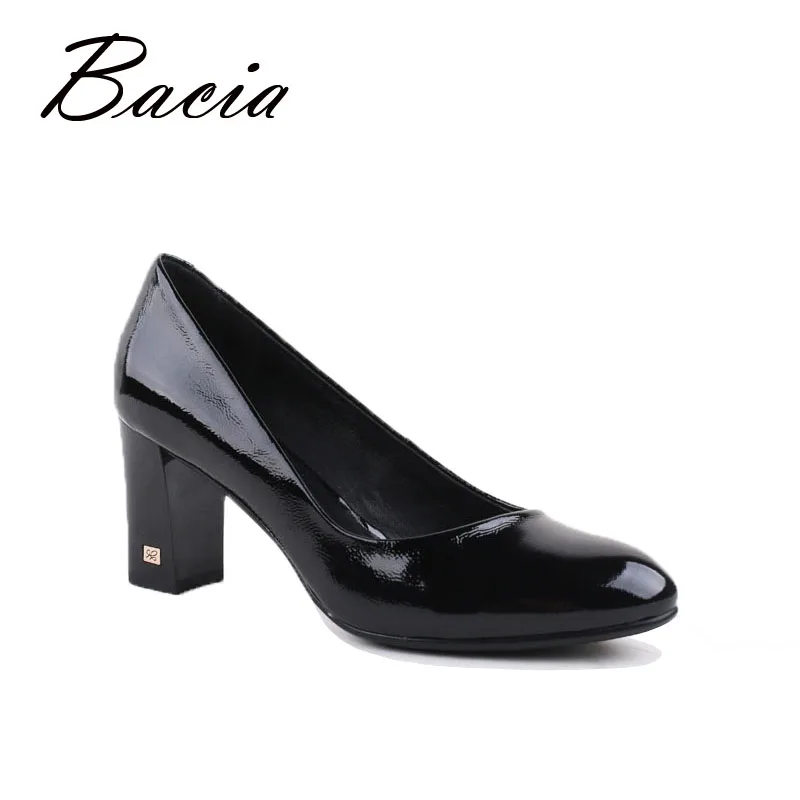 

Bacia Gunuine Leather Pumps New Spring Autumn Thick High Heels Round Toe Square Heel Female Shoes Casual Office Lady Shoes VC022