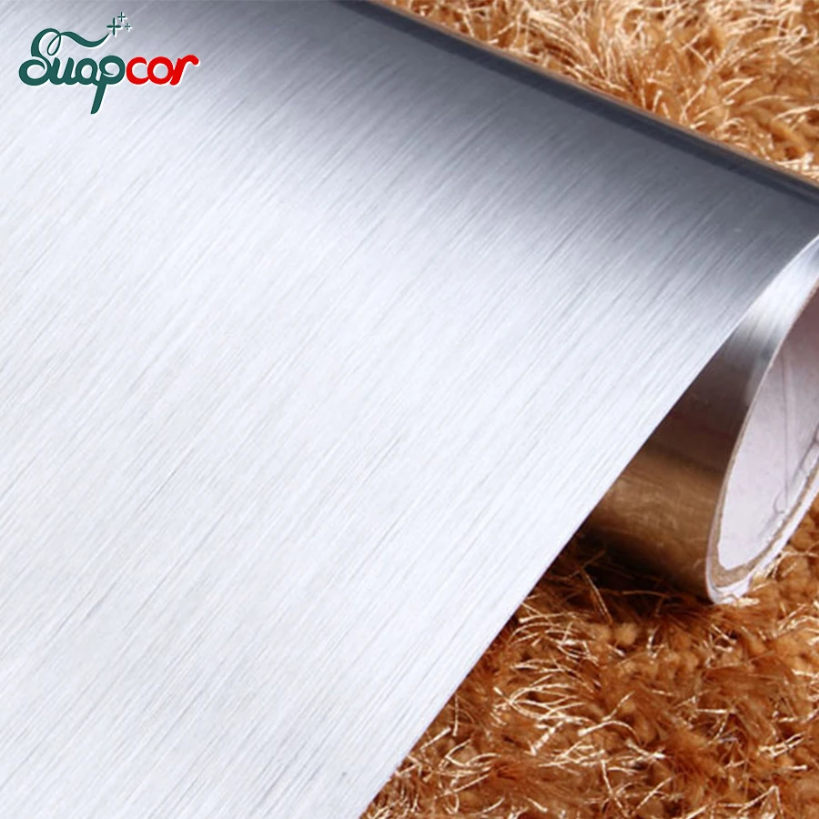 3M Silver Brush Self Adhesive Metal Wall Paper Diperbaharui Perabot PVC Pelekat Kalis Air Untuk Kabinet Dapur Filem Hiasan