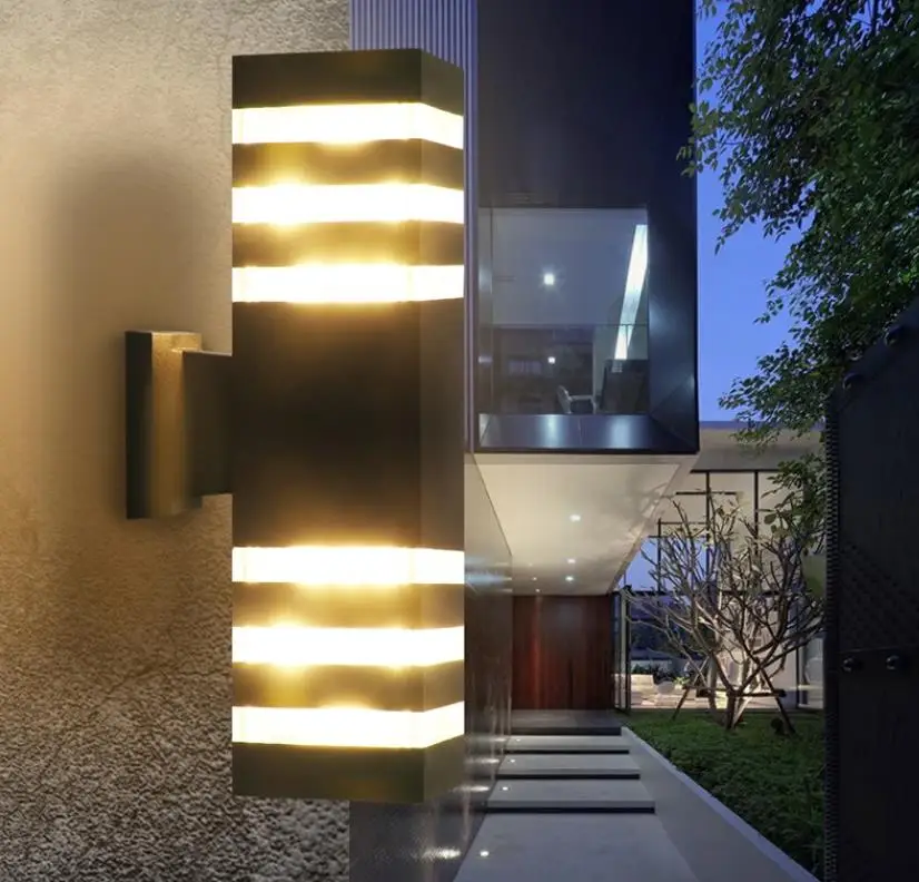 Moderno à Prova Água para Cima para Baixo de Alumínio Luminárias de Parede Lâmpada de Parede ao ar Dwaterproof Cuboid Dupla Cabeça Livre E27 Soquete ac 85-240 v Led 8 Moderno à prova dwaterproof água para cima