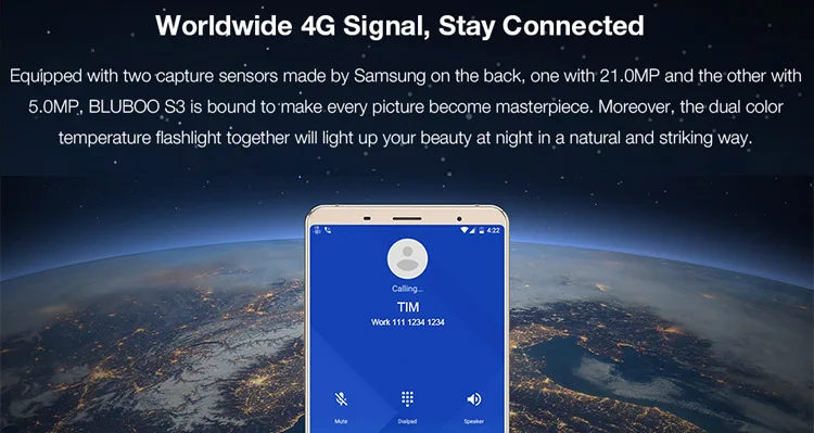 BLUBOO S3 4GB RAM 64GB ROM MTK6750T 1.5GHz Octa Core 6.0 Inch Incell Corning Gorilla Glass Sharp FHD+ Screen Dual Camera Android 7.0 4G LTE Smartphone