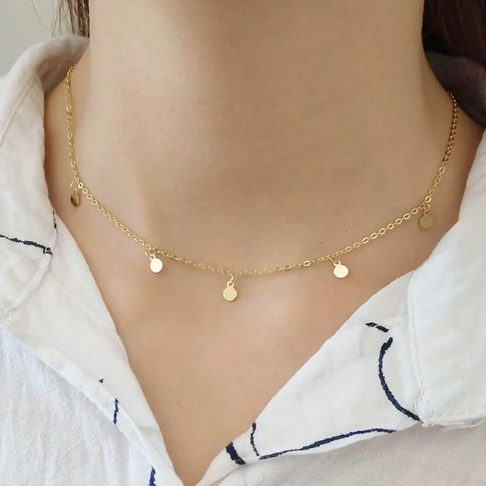 

New Solid 925 Sterling Silver Multi Wafers Necklaces & Pendants Circle Round Choker Party Accessories Collier Femme Kolye