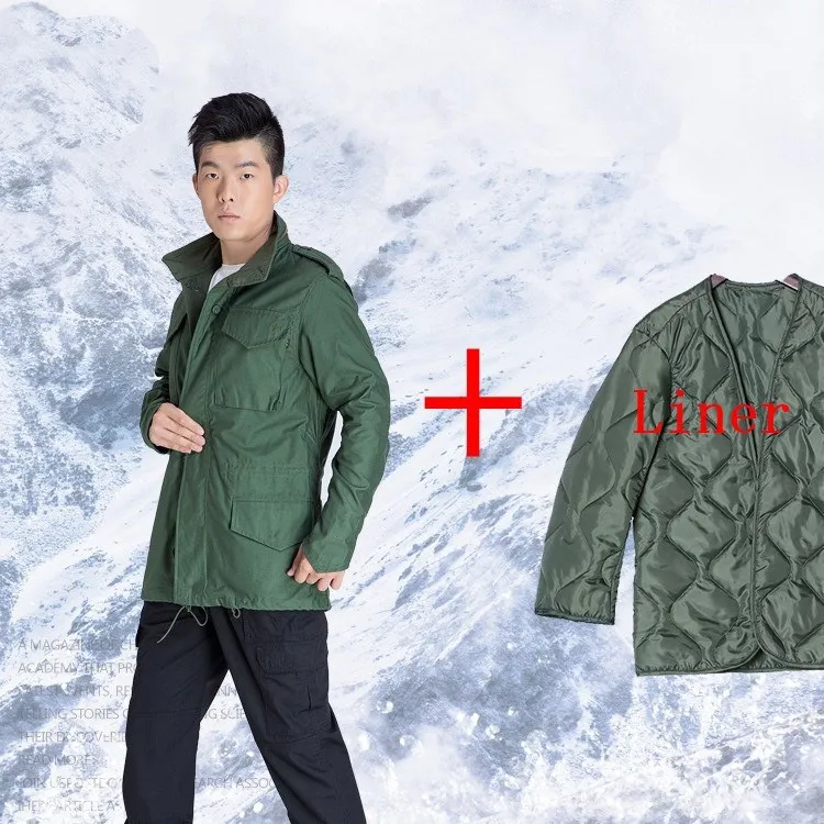 M65 большой размер джунгли водонепроницаемая куртка+ Съемная подкладка ветровка верхняя одежда для походов и охоты армейская тактическая куртка с капюшоном - Цвет: green with liner