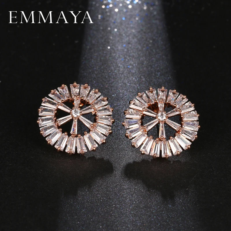 

EMMAYA Fashion Women CZ Jewelry Sparkling White Zirconia Stone Round Crystal Big Stud Earrings For Party