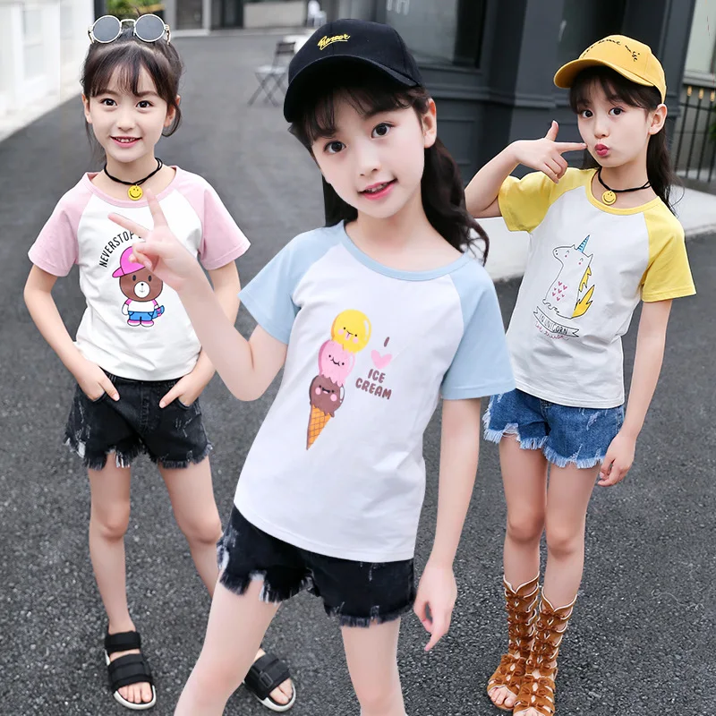 

Cartoon Print Baby Girls Bear T Shirt for Summer Infant Girls Unicorn T-Shirts Clothes Cotton Toddler Letter Tops