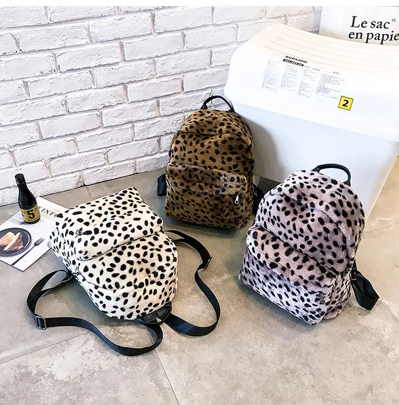 Женский рюкзак с леопардом, плюшевые модные сумки для девочек, сумки на плечо, большая вместительность, женские сумки для отдыха, Mochila Feminina XA512WB