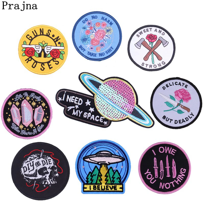 Prajna НЛО Роза нож череп Патчи DIY или Die Летний стиль вышивка патч наклейки на одежду