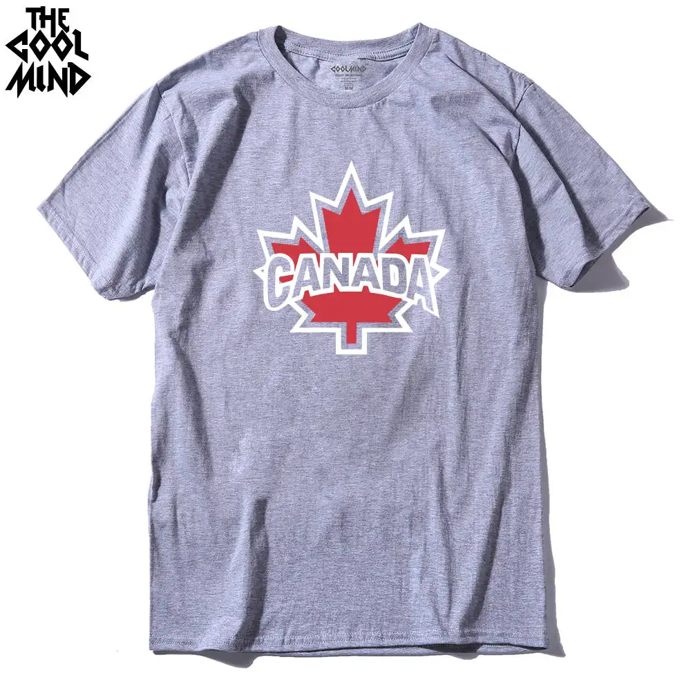 COOLMIND CA0111A, хлопковые топы с коротким рукавом, футболки, Канада, клен, летняя мужская футболка, круглый вырез, крутая Мужская футболка - Цвет: GREY