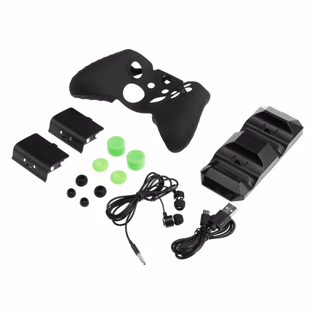 Best Offers Double Base Gamepad Set with Headset Silicone Case Battery Rocker Cap Headphones Games Accessories for XBOX ONE X/S