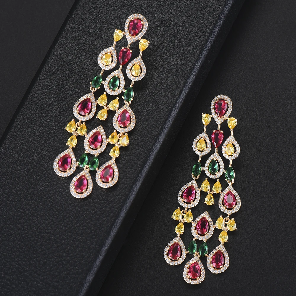 GODKI Trendy Luxury Multicolor CZ Cubic Zircon Tassel Dangle Earrings for Women Wedding Long Earrings pendientes mujer moda