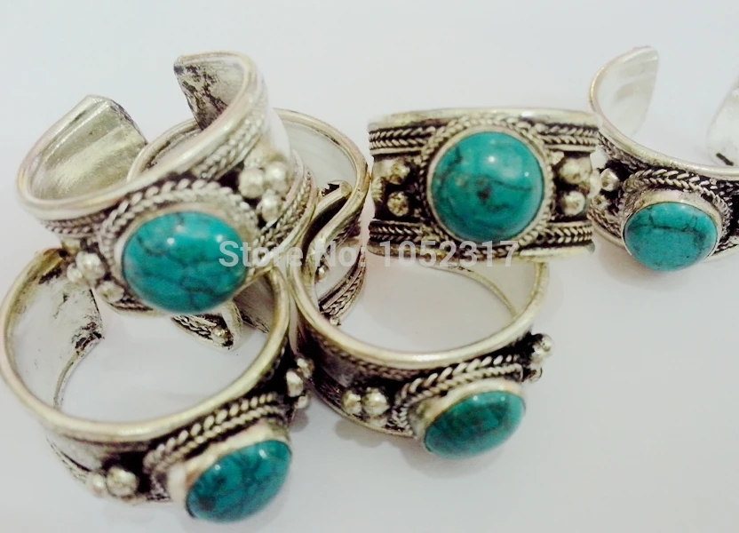 

chram 5Pcs/Lot Hot Sale Classic Special Tibet Silver stone Bead Nepal Ring Lucky Rings Adjustable Unisex