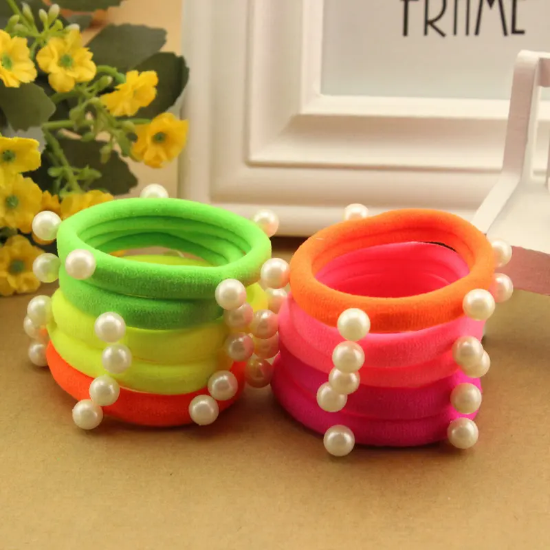 5 PCS/lot Candy Fluorescence Colored Hair Holders High Quality Pearl Rubber Bands Hair Elastics Accessories Girl Women Tie Gum