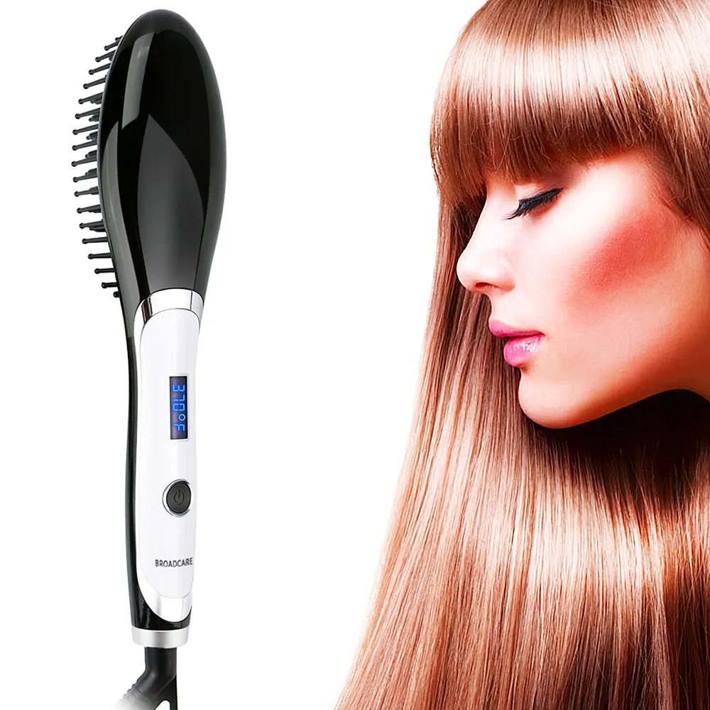 BROADCARE Digital Electric Hair Straightener Brush Comb Detangling