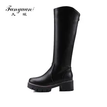 Fanyuan/размер 43 Для женщин Сапоги и ботинки для девочек Зимние женские сапоги с плюшем и мехом; модная теплая обувь пикантные сапоги до колена квадратный каблук Пряжка Белый Снегоступы