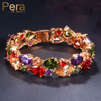 

Pera Luxury Yellow Gold Mona Lisa Women Bracelets Multi-Color AAA Cubic Zirconia Sparkling Bangle Party Jewelry Accessories B132