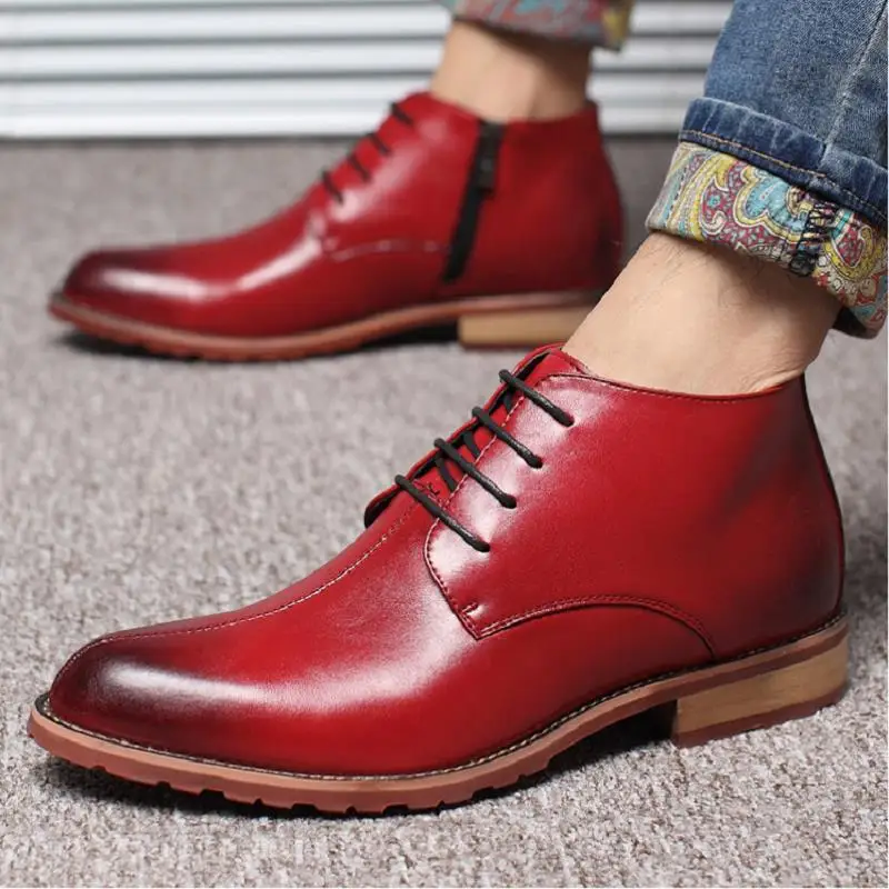 Alta Homens Primavera Mycolen Vinho Ankle Sapatos Apontou De Qualidade Couro Masculina Leve vermelho Bota Vestido Top Boots Masculinos outono Negócios Laranja rwYdndq4t