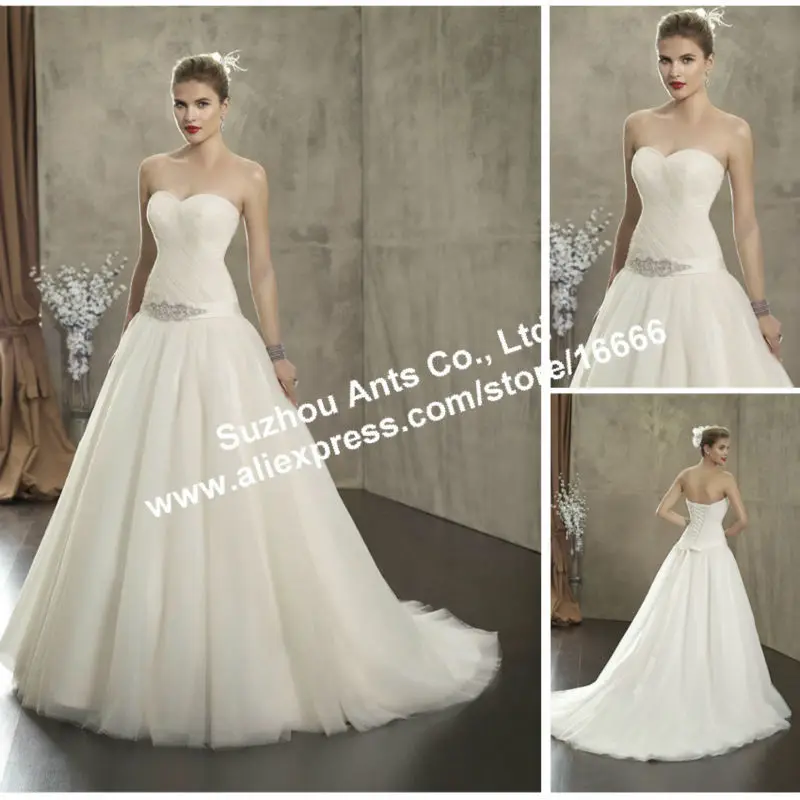 2014 Unique Designer Beaded Sashes Pleated Princess Wedding Dress White Long AW142 Hot Sale | Свадьбы и торжества