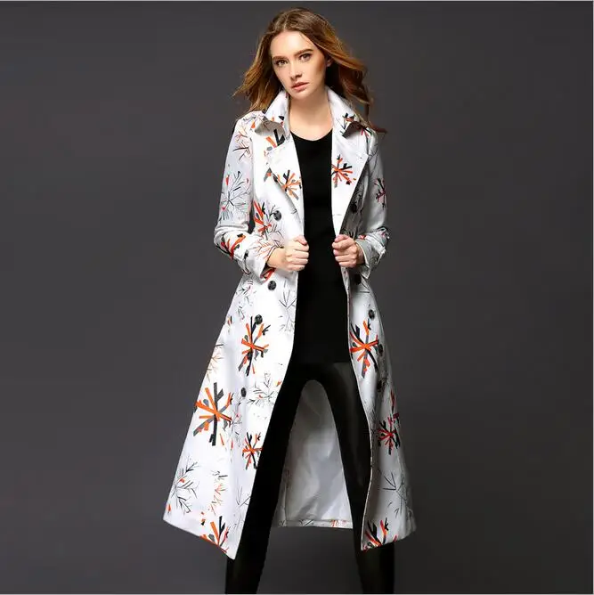 Long Trench Coat For Womens Fall And Winter Coat Burb Trench European Trench Coat Printing Shitsuke