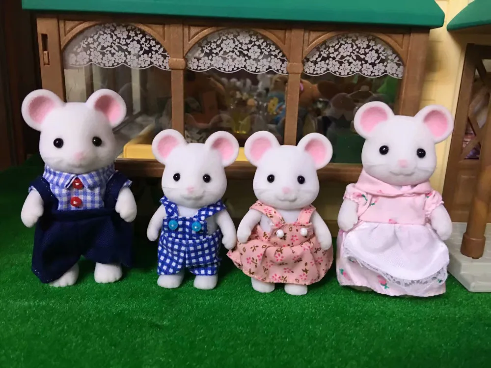 Sylvanian Family White Mouse family without box mini size action Figures Anime Cartoon figures Child gift