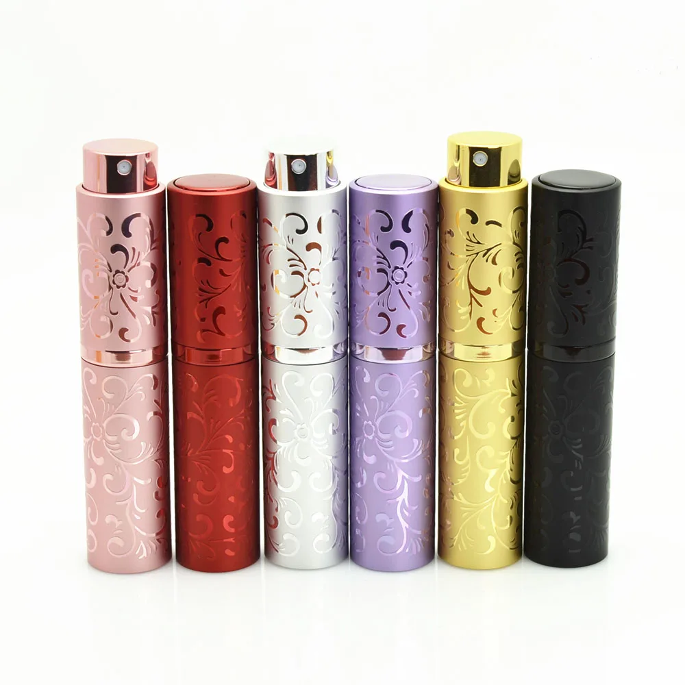 

10ML Perfume Refillable Bottle Aluminum Housing Empty Glass Liner Atomizer Relievo Portable Cosmetic Spray Pump Bottle 30 pcs
