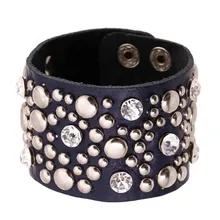 Талисманы кожаный браслет с кристаллами модные широкие манжеты браслет с заклепками и для женщин мужчин brincos Jewelry рождественские подарки